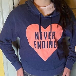 Victoria’s Secret Never Ending Heart Love Navy / Pink Hoodie Sweatshirt SZ.M EUC